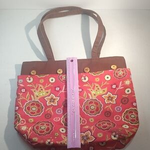 Longaberger Floral Tote Bag - Pink and Brown